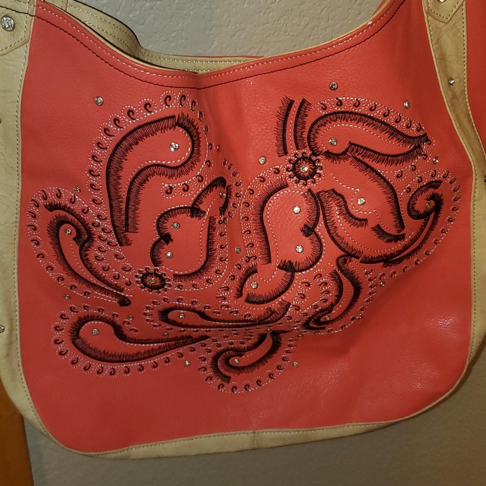 NEW Rock 47 coral & rhinestone purse